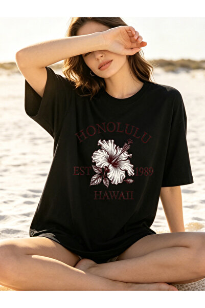 Fleck Casual Oversized T Shirts For Men Honolulu Hawaii Flower Print Personal...