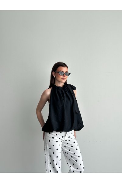 MODA Women's Halter Neck Blouse with Balloon Detail