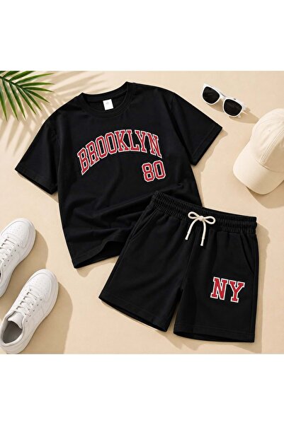 Lolliboomkids Boy's Slogan Text Embroidered T-Shirt - Shorts Bottom Top Set