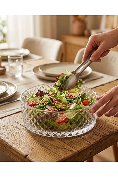 LeylArt Glass Salad Fruit Serving Bowl Baklava Pattern