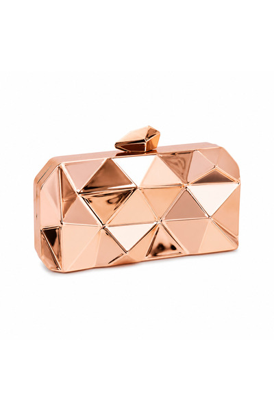 Mirel çanta KADIN METAL ÜÇGEN DETAYLI CLUTCH ABİYE EL VE OMUZ ÇANTAS ROSE GOLD