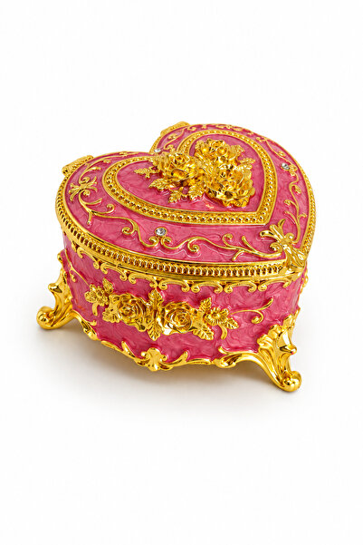 taru pasaj Heart Shaped Jewelry Box Gold Embellished Crystal Stone Jewelry Bo...