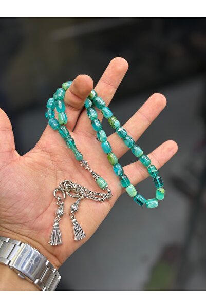 tesbihciniz Double Tassel Blue Shades Crimped Amber Prayer Beads
