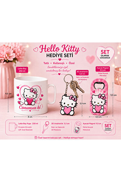 DKY Hello Kitty Kupa Anahtarlık Açacak Magnet Hediye Seti Sevgiliye Arkadaşa ...
