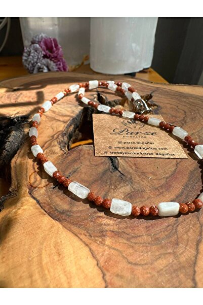 parze doğaltaş Moonstone and Starstone Design Necklace