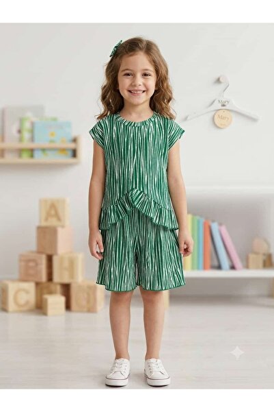 ÖYKÜ KİDS Girl's Blouse-Shorts Top and Bottom Set