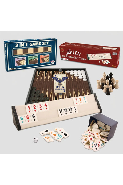 Star Oyun Aletleri STAR OKEY LÜKS PLASTİK OKEY + 3’LÜ TAVLA DAMA SATRANÇ SET