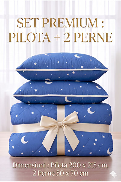 NufJoy Set Premium Pilota Matlasata dubla 200x215 cm + 2 Perne Matlasate 50x7...
