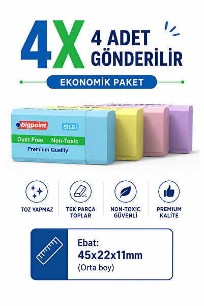 Bigpoint Dust-Free Pastel Renkli Silgi x 4 ADET
