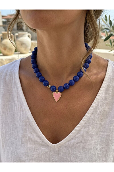 BEAD BERRY Mavi Nazar Boncuklu Pembe Kalp Kolye