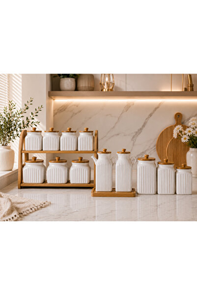 Kitchen Pembelia 14 Parça Porselen Yağdanlık Ve Baharatlık Seti Mutfak Düzenl...