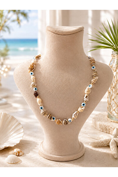 Lilith Takı Summer Seashell Evil Eye Beaded Women's Necklace – Beach-Themed S...
