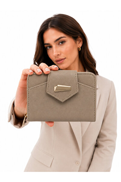 Mondschein Glanzia Luna Greige Women's Wallet with Zipper Card Holder, Stylis...
