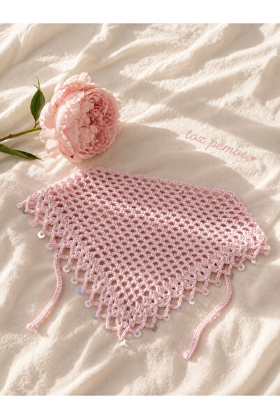 yeşil köşe Kadın, Pullu, File Örgü Bandana Toz pembe