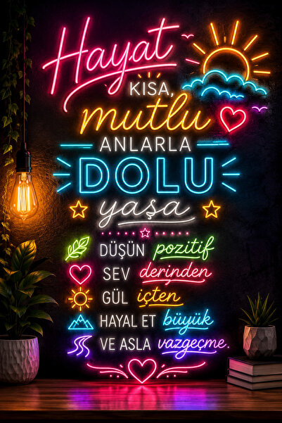 Lucena Pictură murală din MDF cu neon „Promise of Life” 20x30 cm Tablă decora...