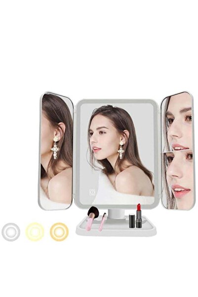 ELTRAZONE LED Makeup Mirror with 3 Color Lighting Modes, 52 LED Trifold Mirro...