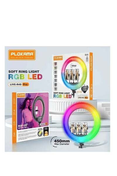 PLOKAMA ضوء حلقي LED RGB ناعم R45 Pro بحجم 17.5 بوصة مع إمكانية ضبط السطوع، ل...