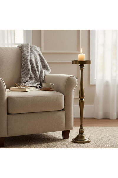 FLYPRO Vintage Gold Tall Floor Side Table, Sofa Side Tray End Stand, Accent S...