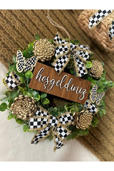 Marrone Checkered Glitter Ribbon Butterfly Mackenzie Model Door Front Ornament