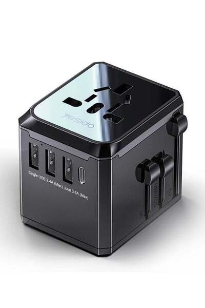 Yesido MC-10 3 USB + Type-C Ports Multi-function Universal Travel Adapter Plu...