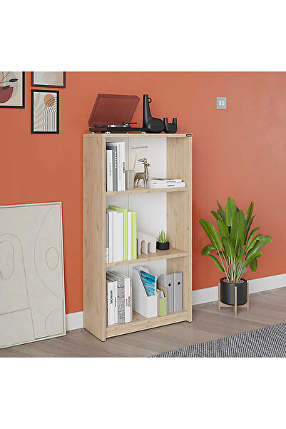 Adore Bibliotecă Nino, 3 rafturi, Alb - Stejar, 58x106x23 cm - Stejar