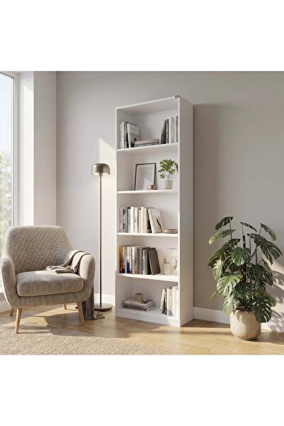 Adore Biblioteca Modern, 5 rafturi, 64x182x26 cm - Alb