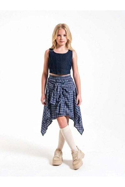 Zekids Girl's Asymmetrical Cut Plaid Patterned Design Skirt