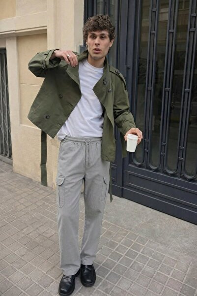 DAMGA JEANS Men's Casual Comfortable Gray Cargo Linen Trousers