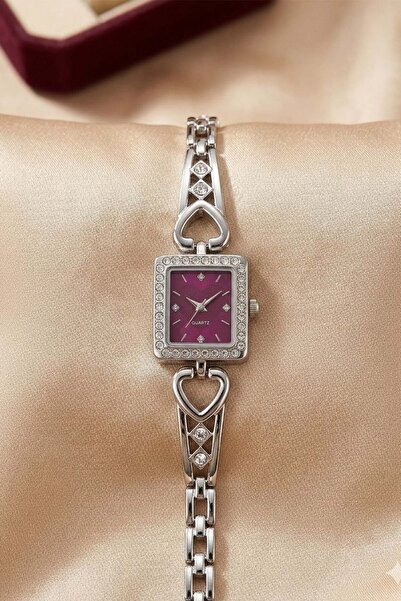 GANYMET Siesta Women's Silver Rectangular Case Wristwatch with Purple Dial St...
