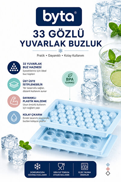 BYTA 33-Cavity Round Ice Mold - Bpa-Free Plastic Ice Tray, Easy to Remove, Su...