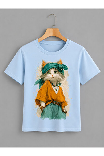 VODEXA Unisex Oversize T-Shirt Fancy Cat Printed 100% Cotton T-Shirt Comforta...