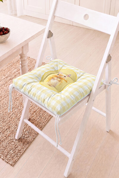 Home Fiyonklu Tavşan Figürlü Sarı Beyaz Ekose Pofidik Sandalye Minderi - Sevi...