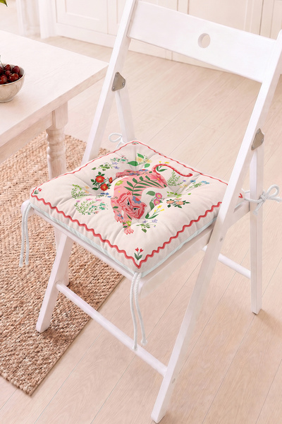 Home Çiçekli Leopar Figürlü Pofidik Sandalye Minderi - Pembe Zemin Dekoratif ...