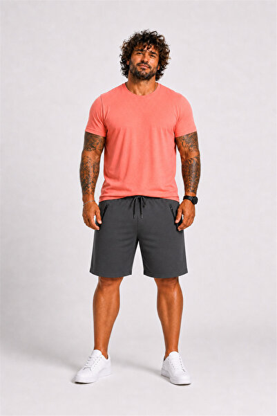 Starbattal Plus Size Zippered Classic Combed Cotton Shorts 26622 Fume
