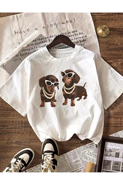 Oceanwear Fashion Dog Printed Short Sleeve Crew Neck Plain Women's Tshirt