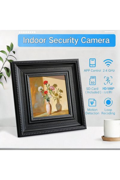 Electronic SPY Mini wireless photo frame camera with WiFi, 1080P HD resolution and night vision.