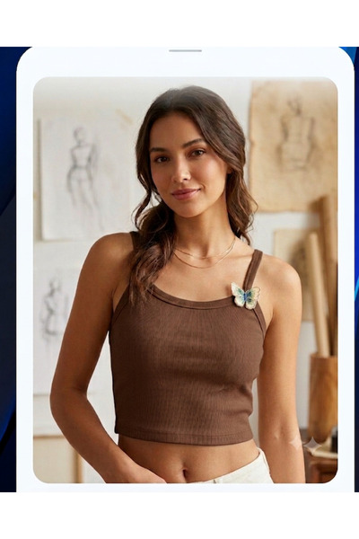 ROGEN FİT Women's Strappy Cotton Camisole with Lycra and Butterfly Detail