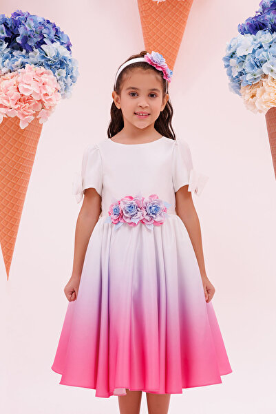 Pamina Girl's Evening Dress Color Gradient Ombre Satin Puffy Gown and Headban...