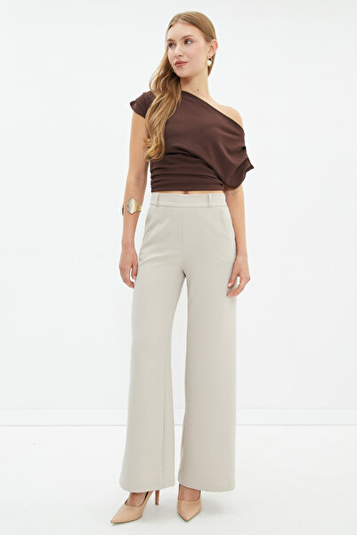 Fulla Moda Elastic Waist Palazzo Fabric Trousers