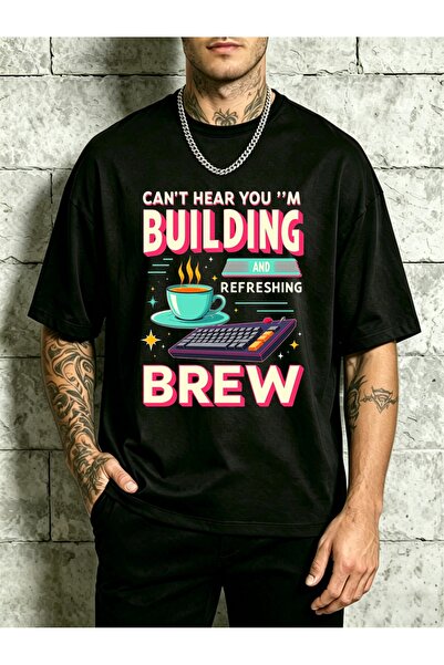 12 Teknoloji تي شيرت رجالي بتصميم "Building Refreshing Brew" ورسومات لوحة الم...