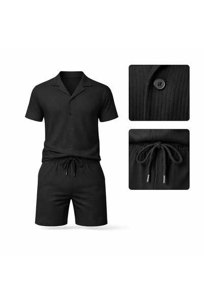 giz Men's Short Sleeve Shirt and Shorts Set – Ribbed Textured Summer 2-Piece ...