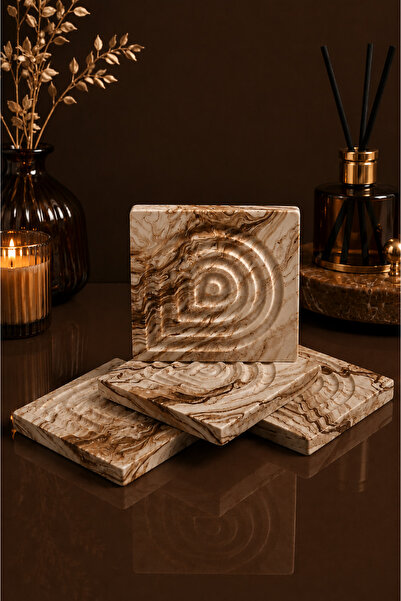 betonmall Set of 4 Marble Patterned Concrete Coasters – Handmade Decorative D...