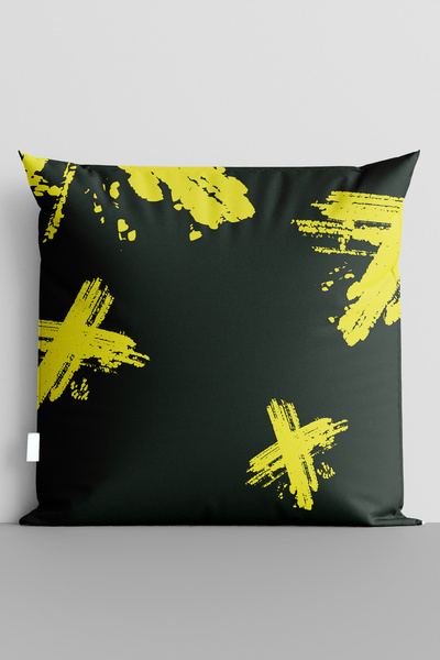 TicaretJet غطاء وسادة مطبوع رقميًا على الوجهين من Yellow Crosses - 7316