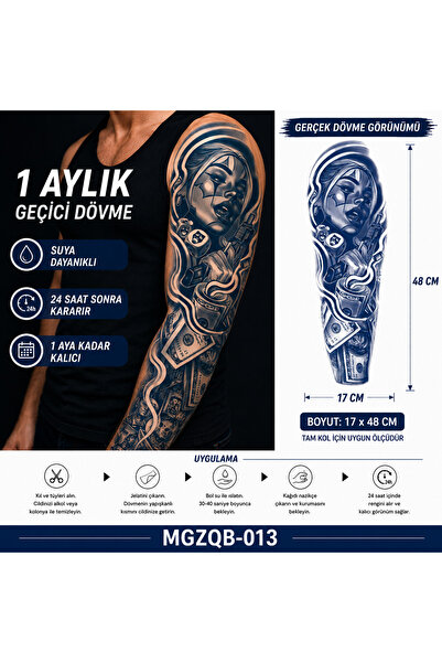 medink tattoo 1 Ay Kalıcı Sonradan Kararan Gangstar kadın Tam Kol geçici dövm...