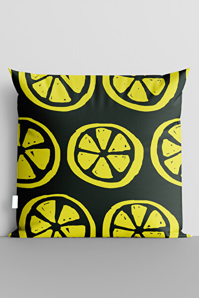 TicaretJet Yellow Fruit Slices Double-Sided Digital Printed Pillow Cover - 7472