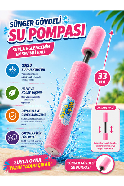 hak-iş oyuncak Sünger Gövdeli Su Pompası – Pembe/Açık Pembe | 33 cm