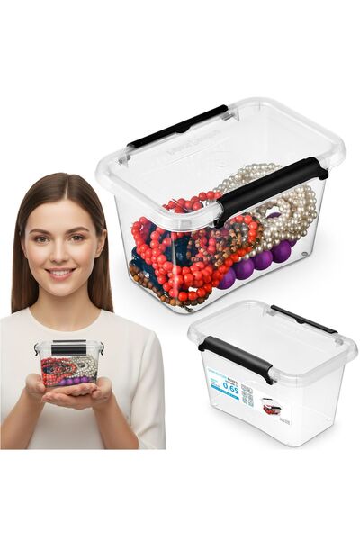 EDANTI Cutie de depozitare din plastic cu capac, pentru accesorii, mică, tran...