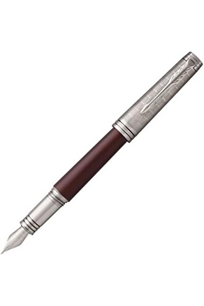 Parker قلم حبر فاخر مخصص طراز 8525 باللون الأحمر القرمزي والفضي، مع ريشة ذهبي...