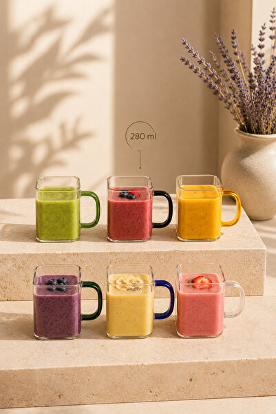 Tutku Home 6'lı Renkli Kulplu Isıya Dayanıklı Bardak 280 ML