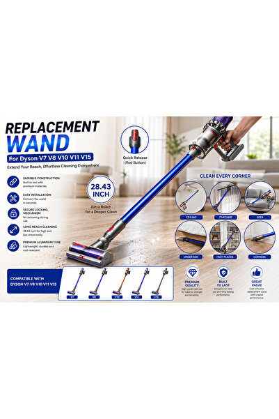 OASIS MART Extendable Vacuum Extension Tube for Dyson V7 V8 V10 V11 V15, Extendable Tube, Blue